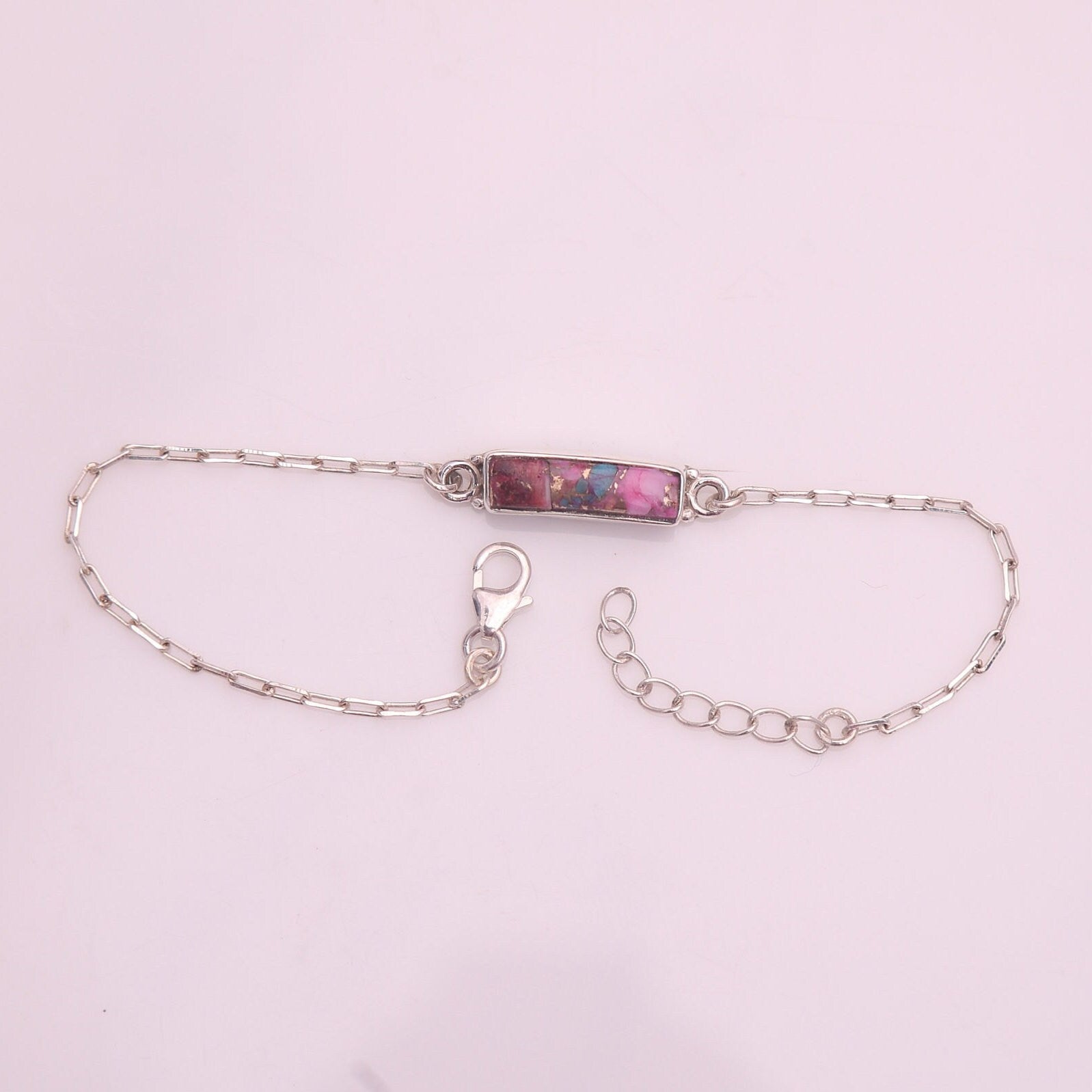 Pink Turquoise Sterling Silver Bracelet