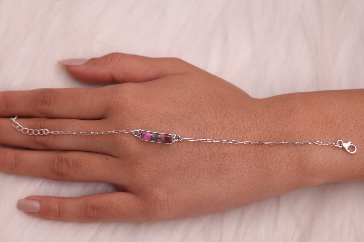 Pink Turquoise Sterling Silver Bracelet