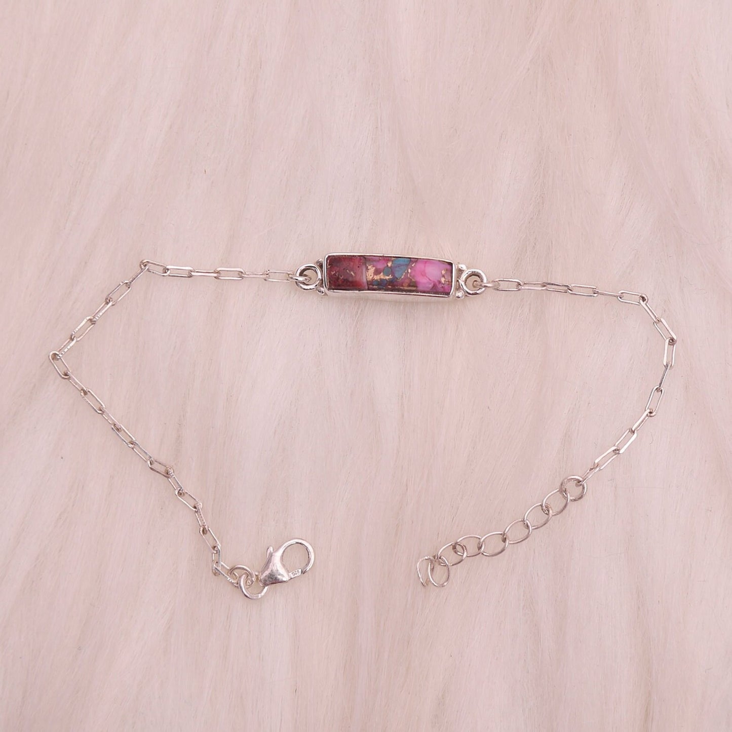 Pink Turquoise Sterling Silver Bracelet