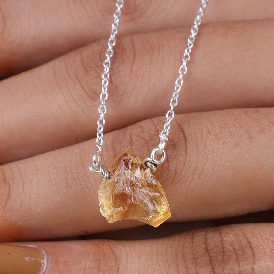 Raw Citrine Sterling Silver Pendant