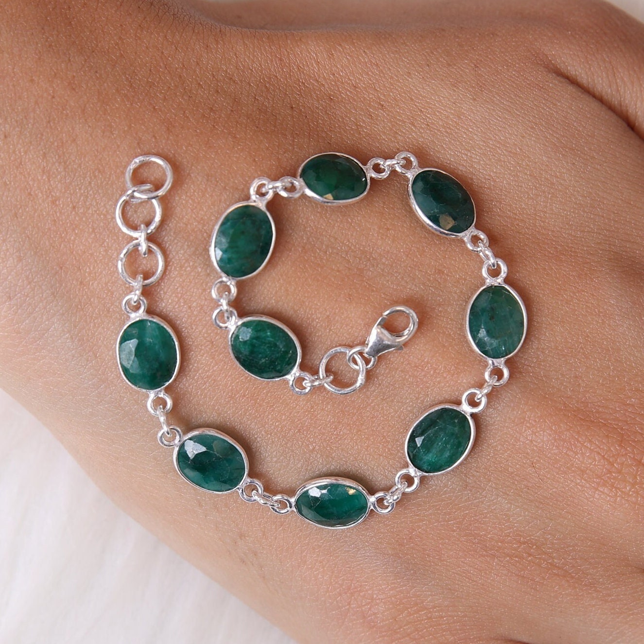 Cut Emerald Sterling Silver Bracelet