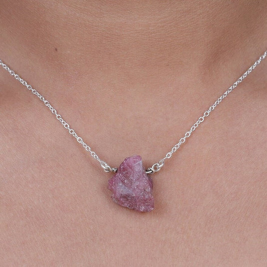 Raw Pink Tourmaline Sterling Silver Necklace