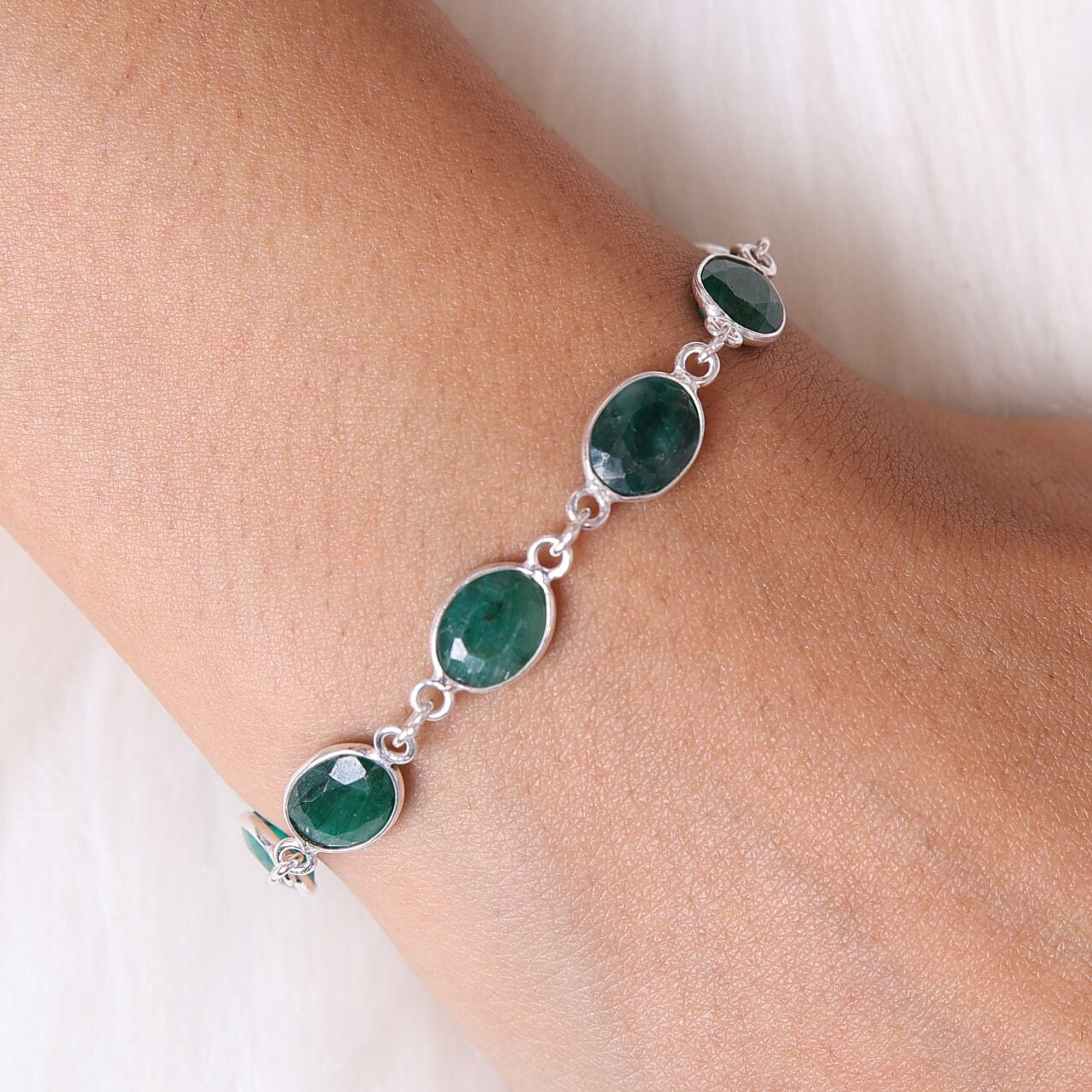 Cut Emerald Sterling Silver Bracelet