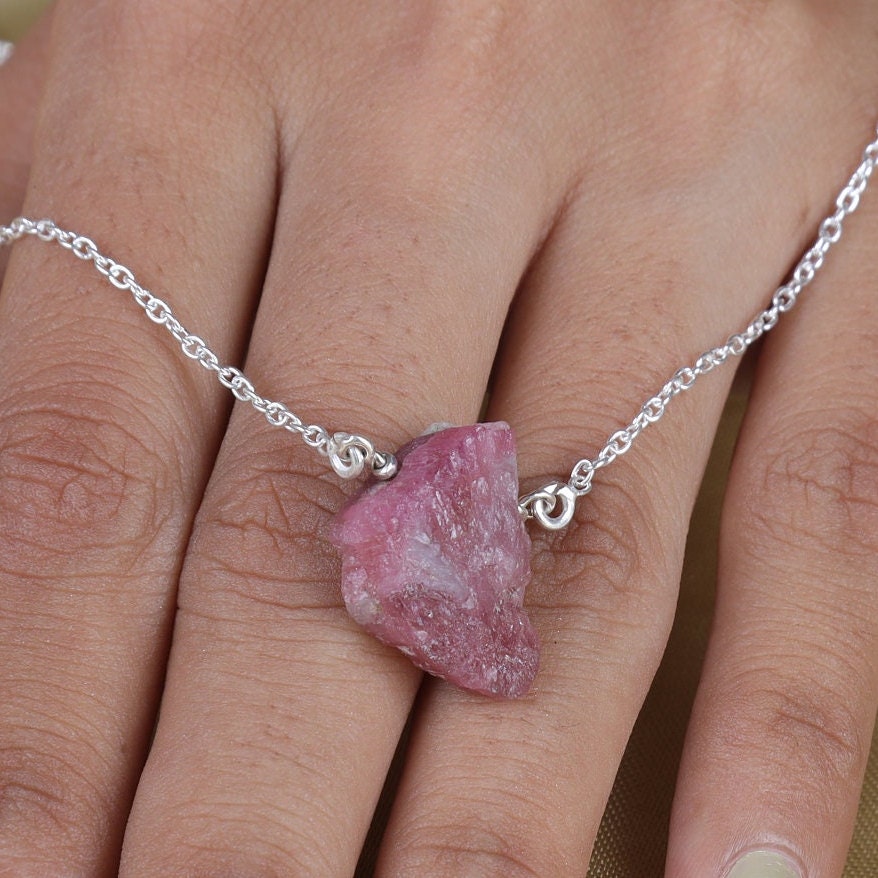 Raw Pink Tourmaline Sterling Silver Necklace