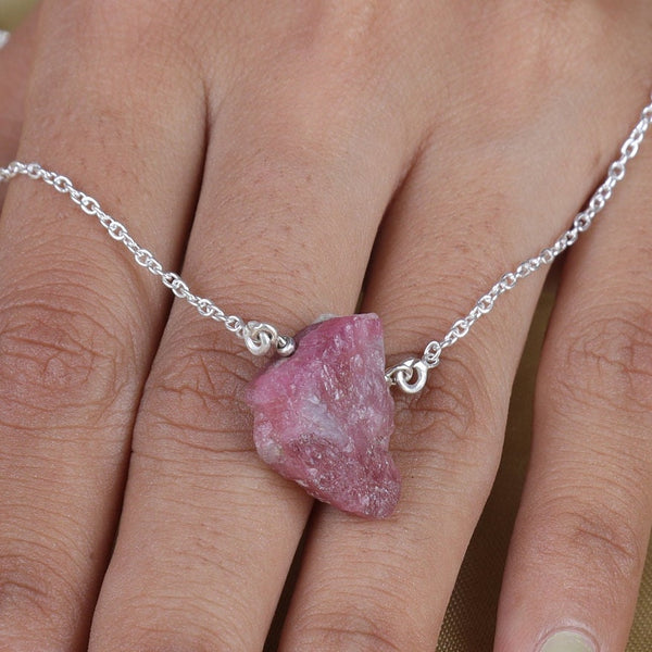 Raw Pink Tourmaline Pendant, 925 Sterling Silver Pendant, Rough Gemstone Necklace, Bohemian Pendant, Handmade Jewelry, Pendant With Chain