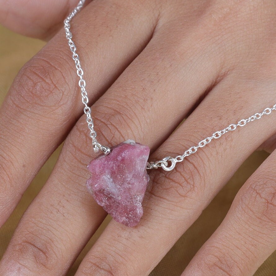 Raw Pink Tourmaline Sterling Silver Necklace