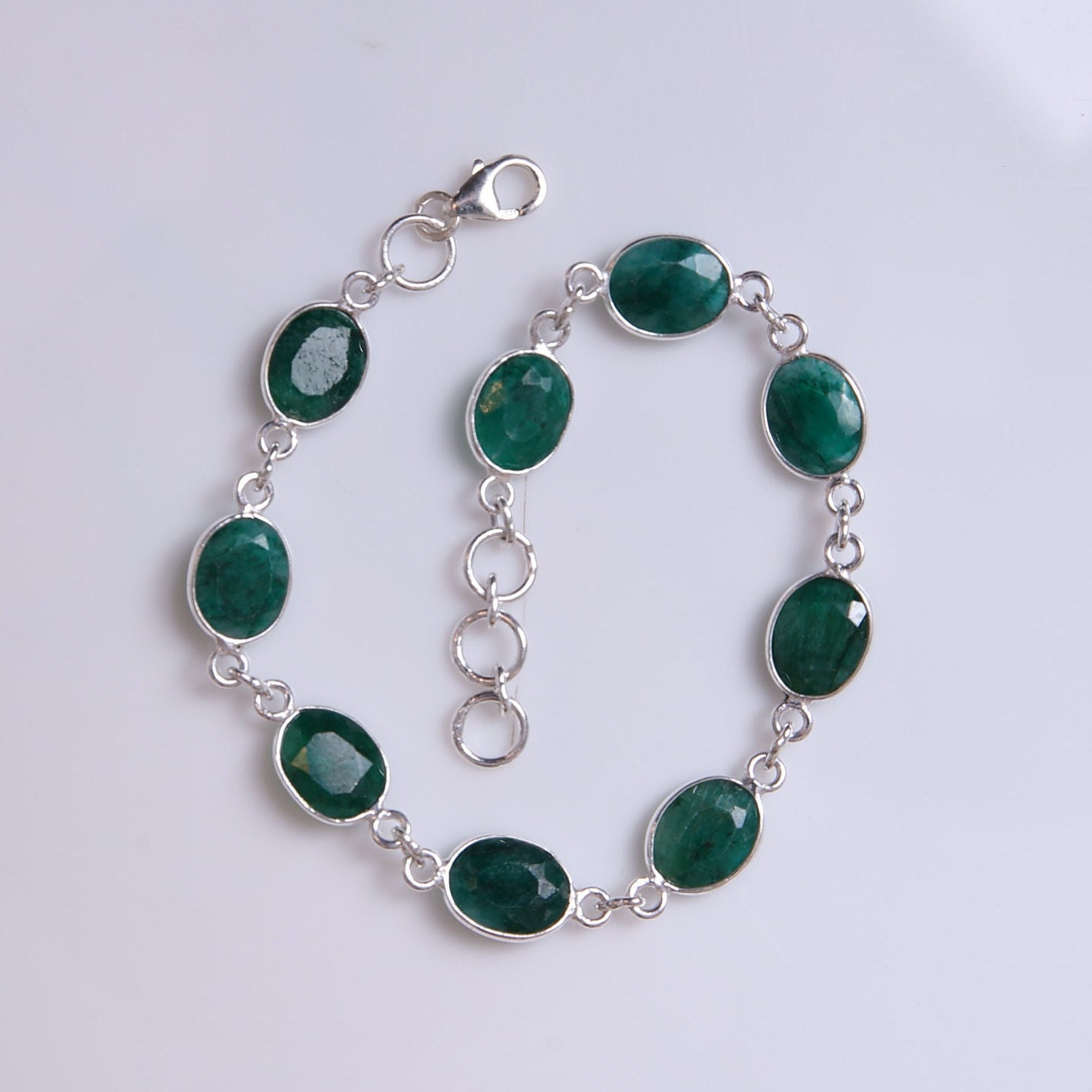 Cut Emerald Sterling Silver Bracelet