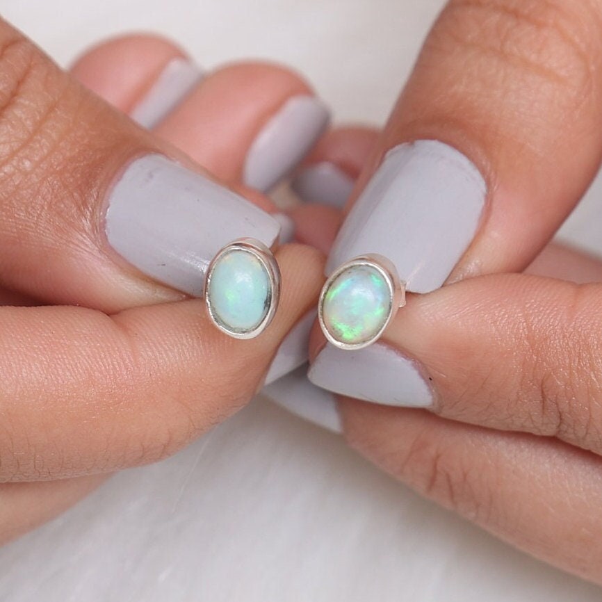 Ethiopian Opal Sterling Silver Stud Earrings