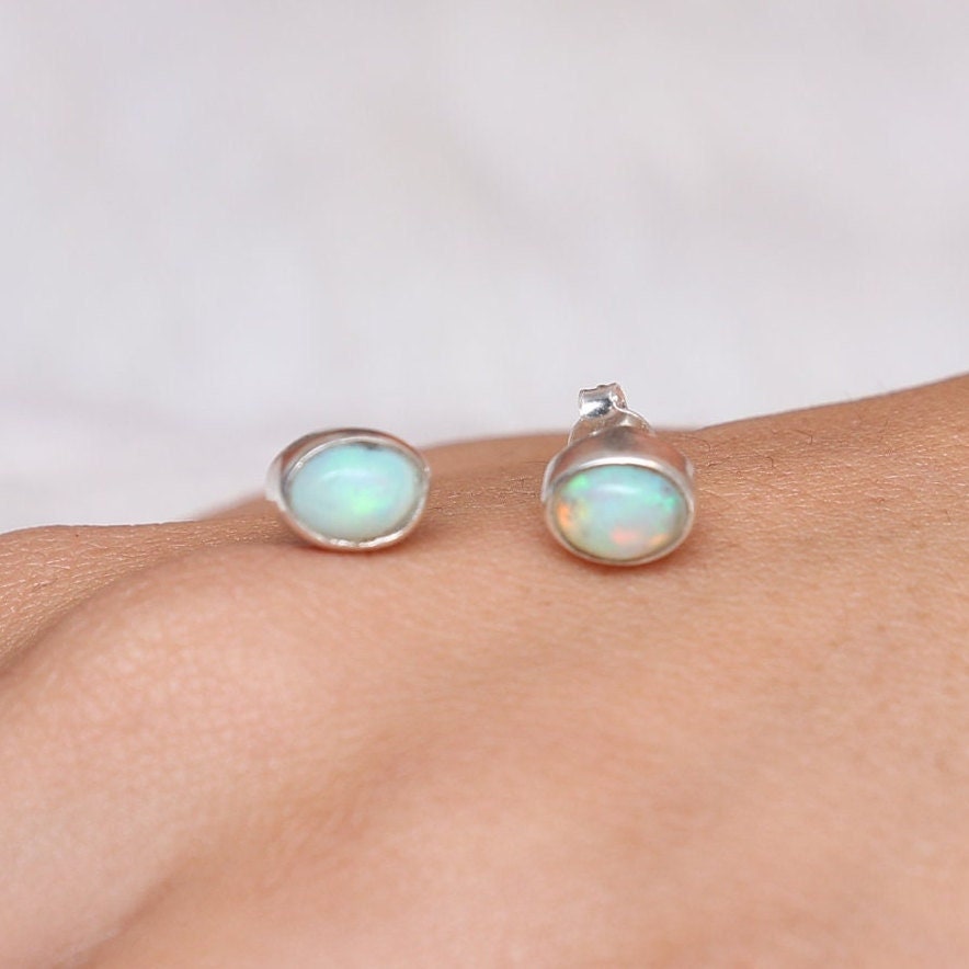 Ethiopian Opal Sterling Silver Stud Earrings