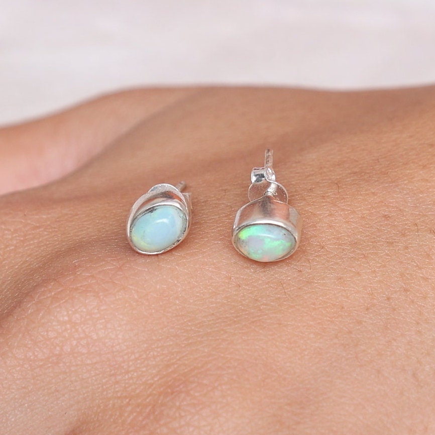 Ethiopian Opal Sterling Silver Stud Earrings