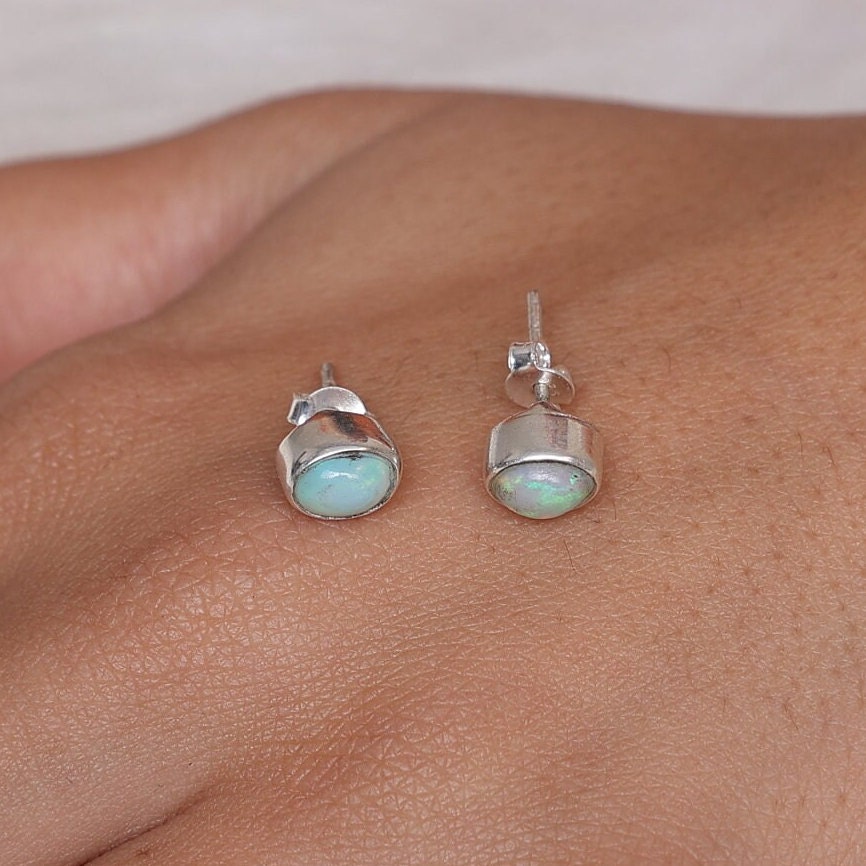 Ethiopian Opal Sterling Silver Stud Earrings