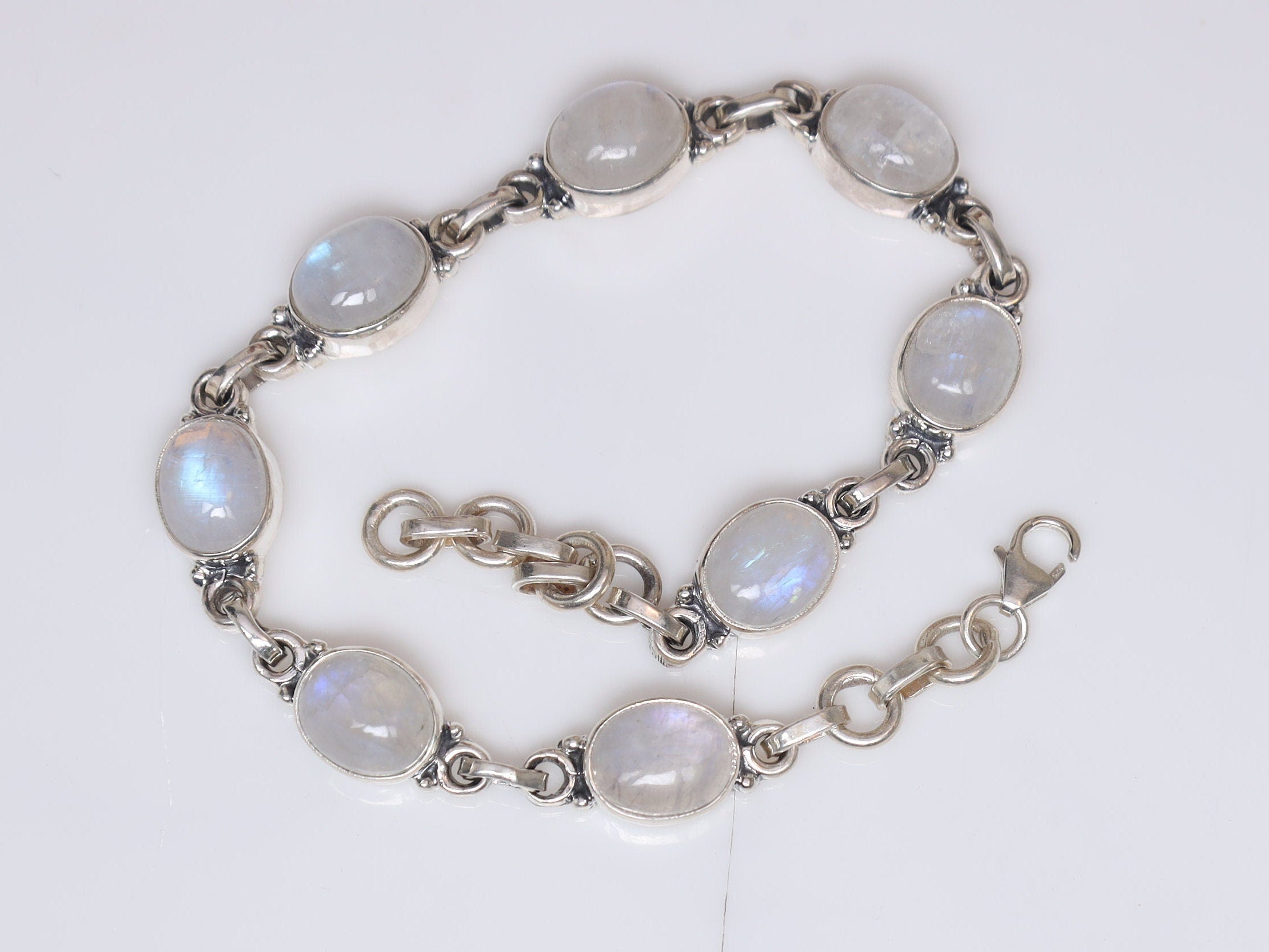 Rainbow Moonstone Sterling Silver Bracelet