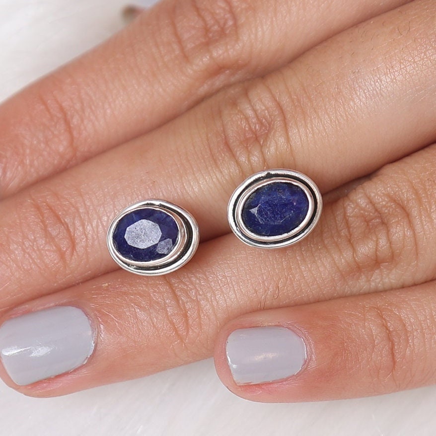 Blue Sapphire Sterling Silver Stud Earrings