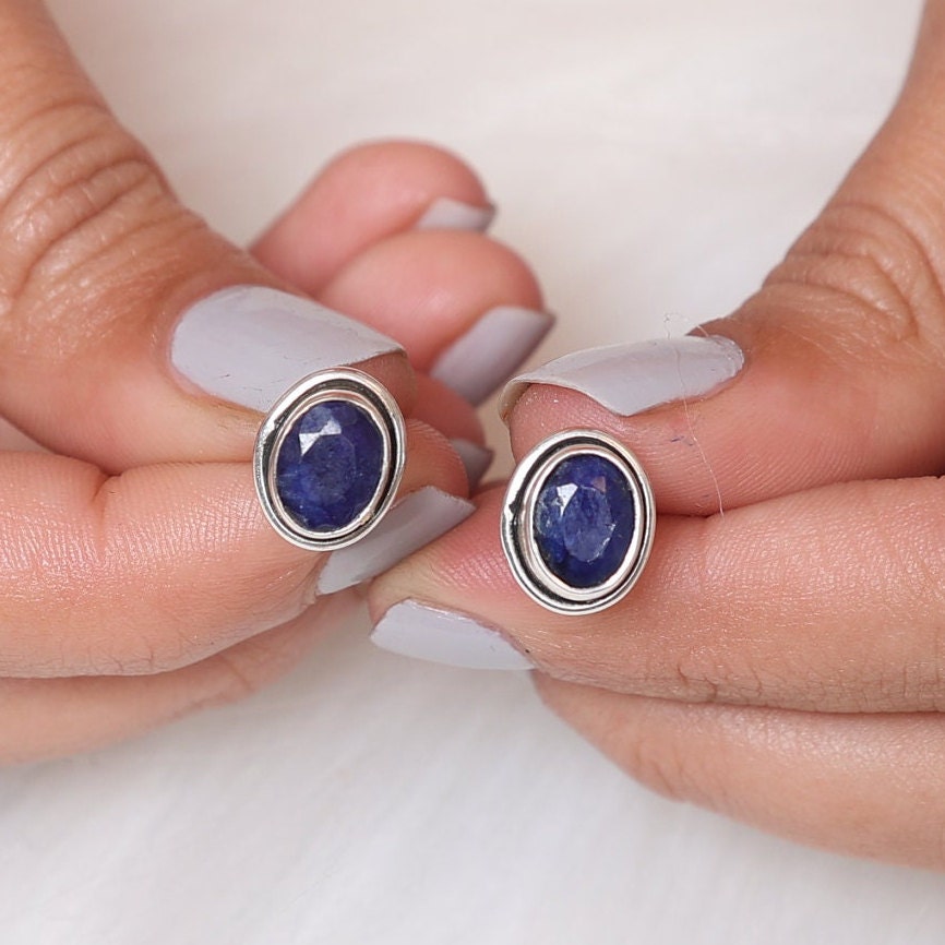 Blue Sapphire Sterling Silver Stud Earrings