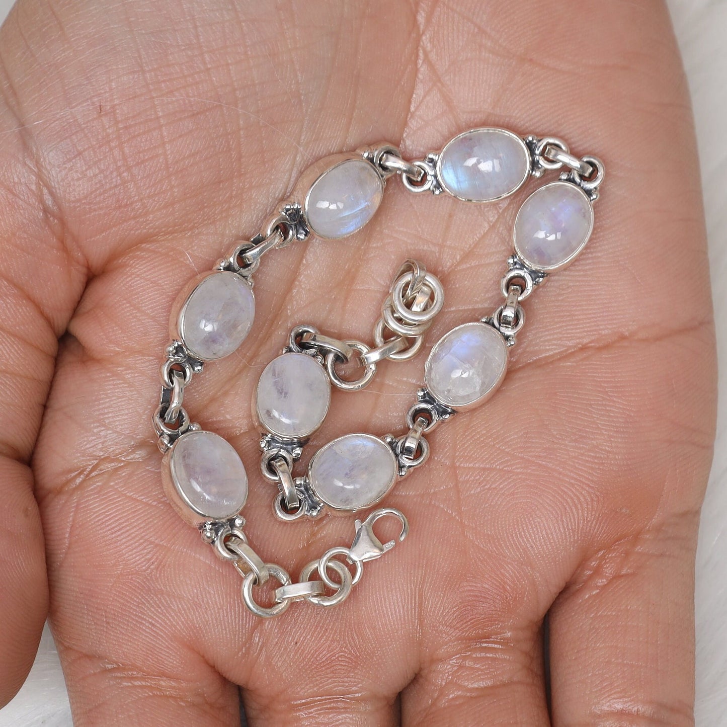 Rainbow Moonstone Sterling Silver Bracelet