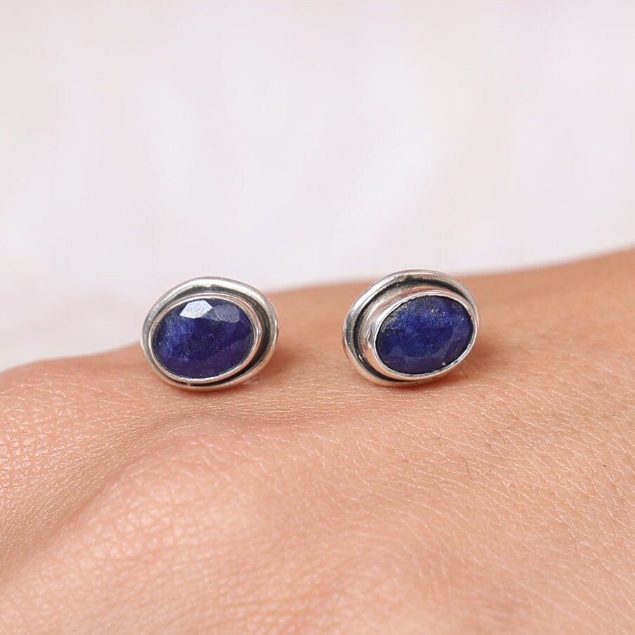 Blue Sapphire Sterling Silver Stud Earrings