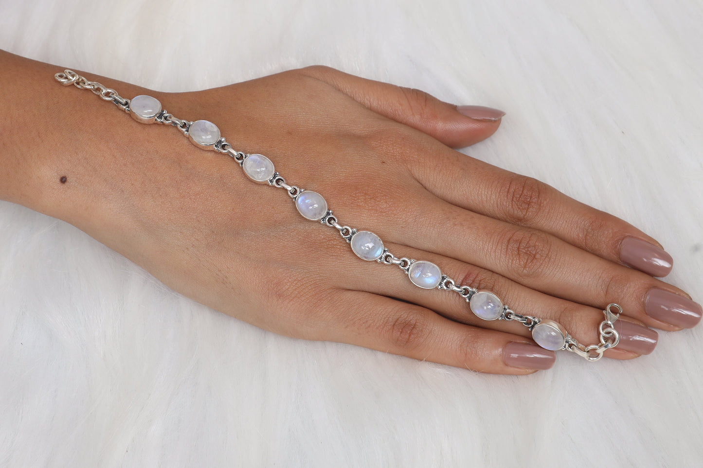 Rainbow Moonstone Sterling Silver Bracelet