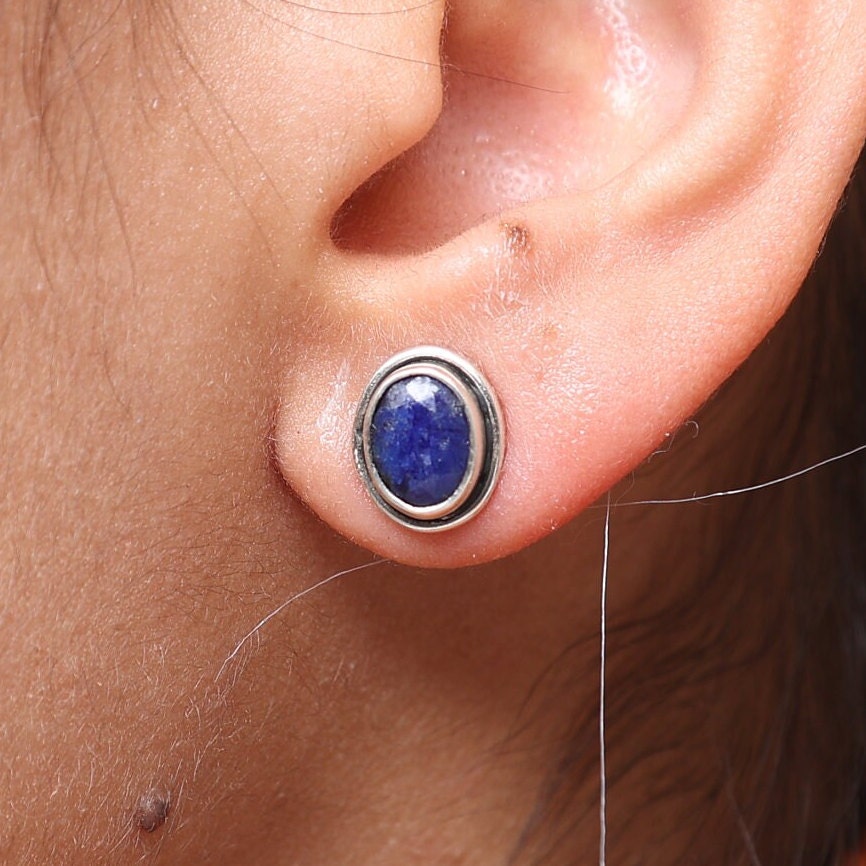 Blue Sapphire Sterling Silver Stud Earrings