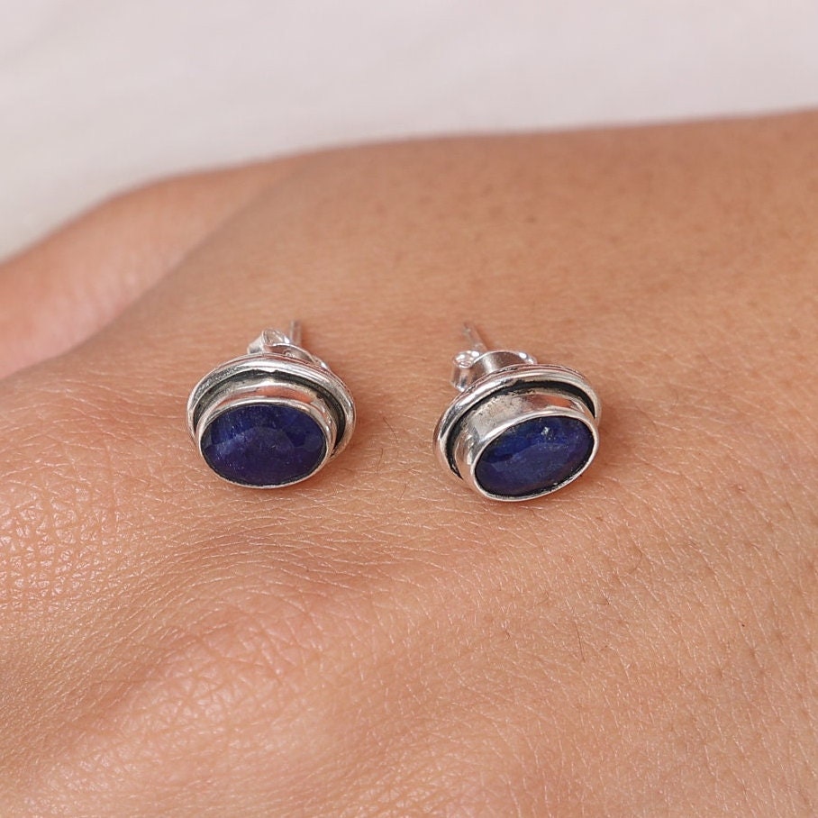 Blue Sapphire Sterling Silver Stud Earrings