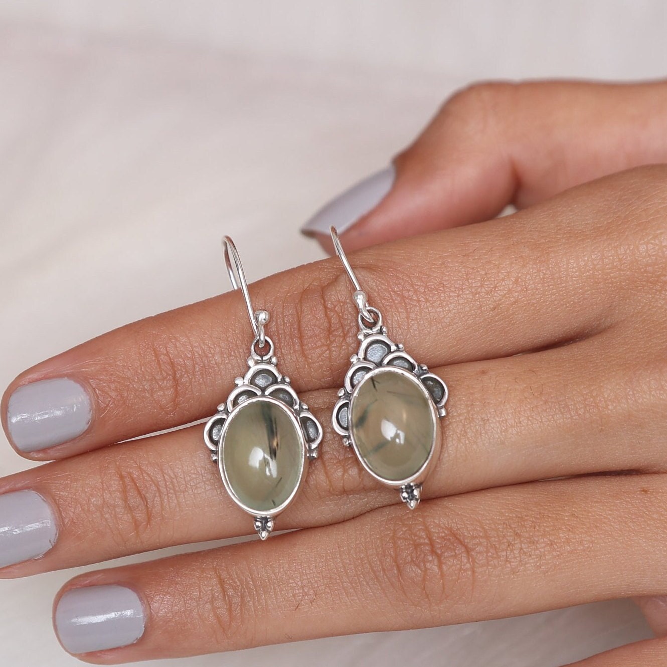 Prehnite Sterling Silver Earrings