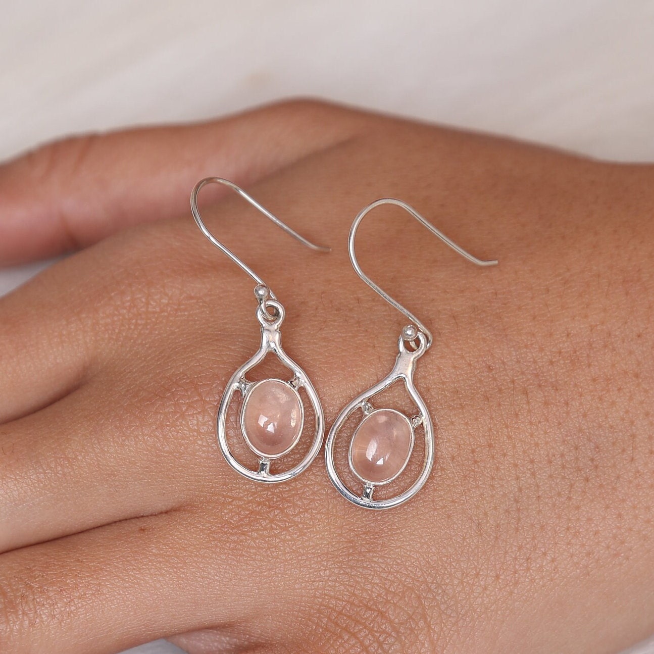 Rose Quartz Sterling Silver Earrings