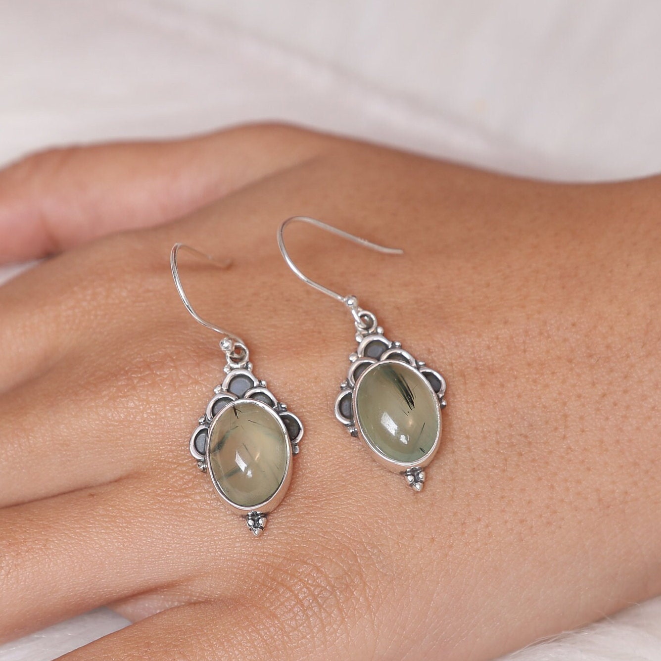 Prehnite Sterling Silver Earrings