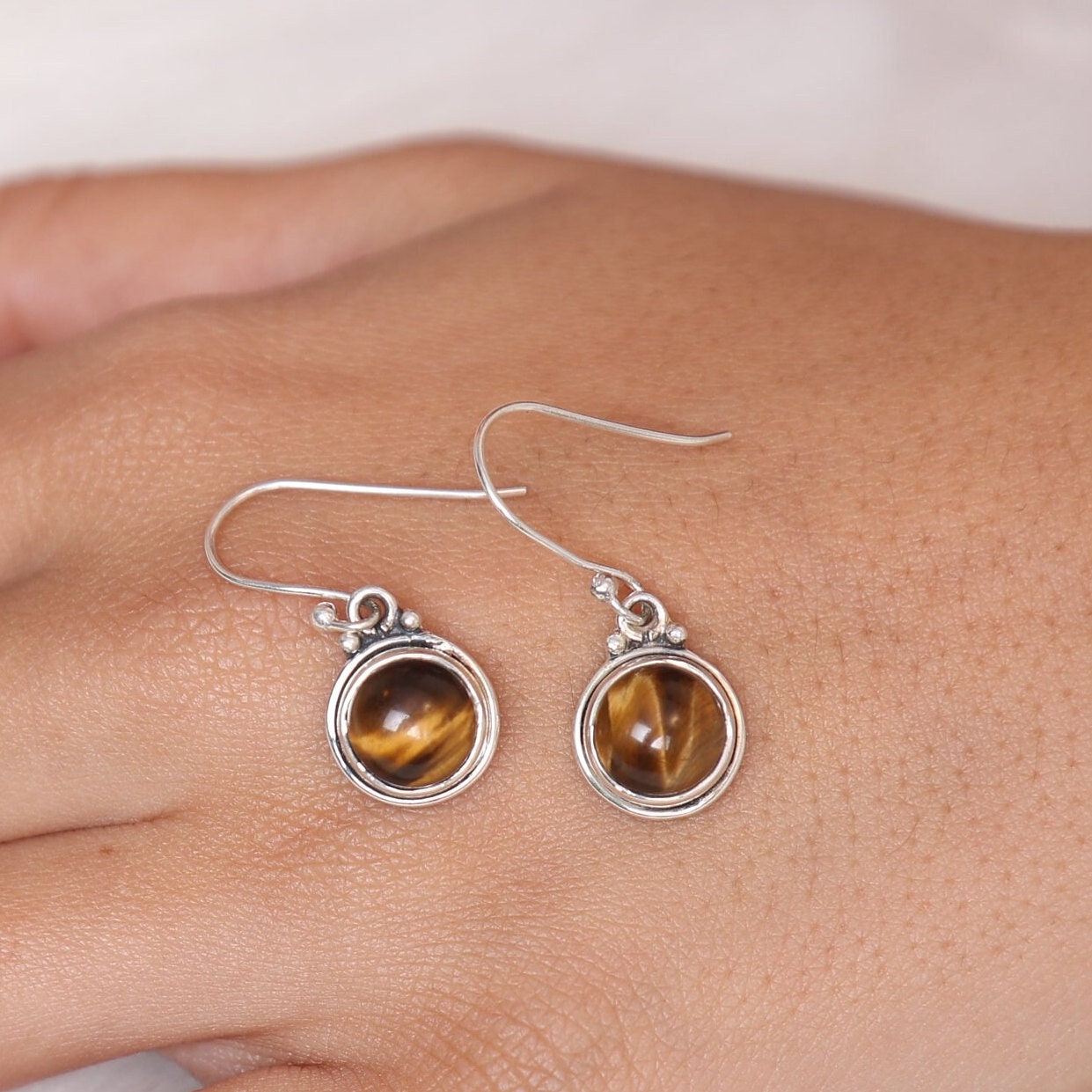 Tiger Eye Sterling Silver Earrings