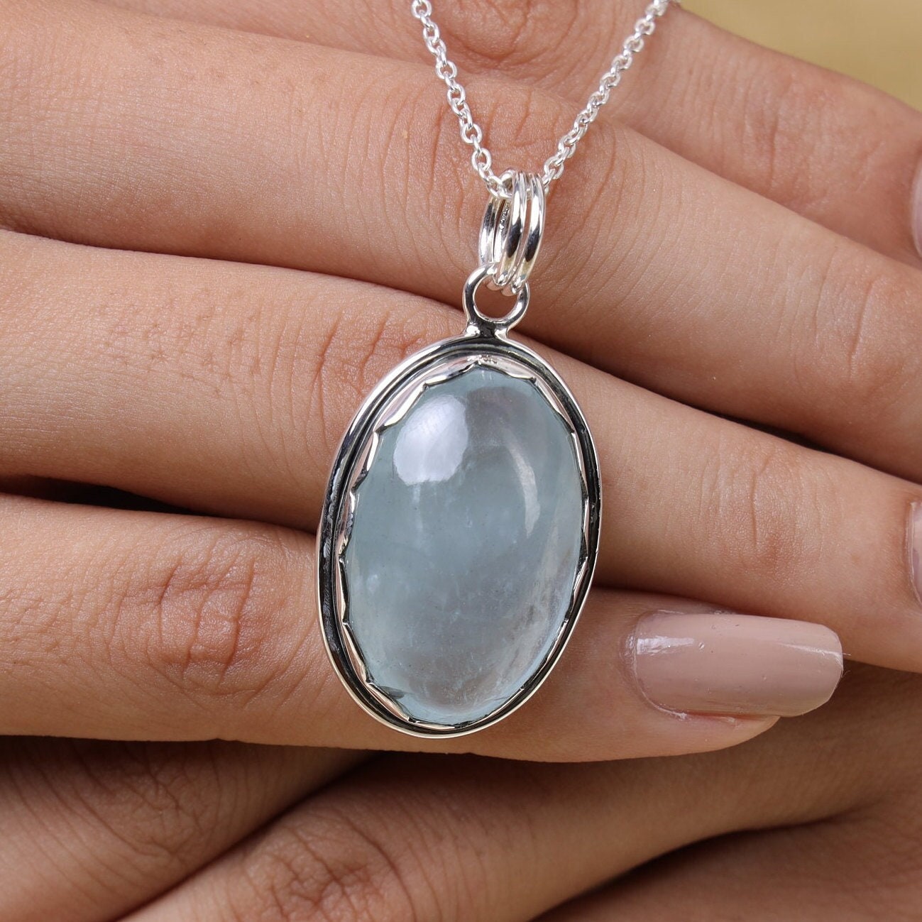 Aquamarine Sterling Silver Pendant