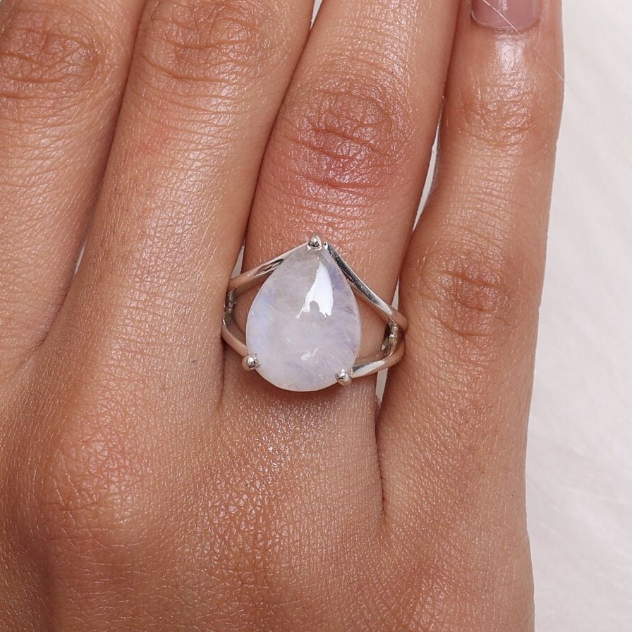 Rainbow Moonstone Sterling Silver Ring