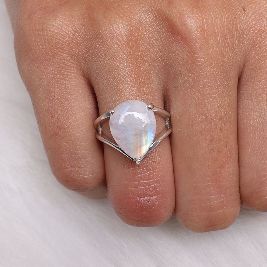 Rainbow Moonstone Sterling Silver Ring