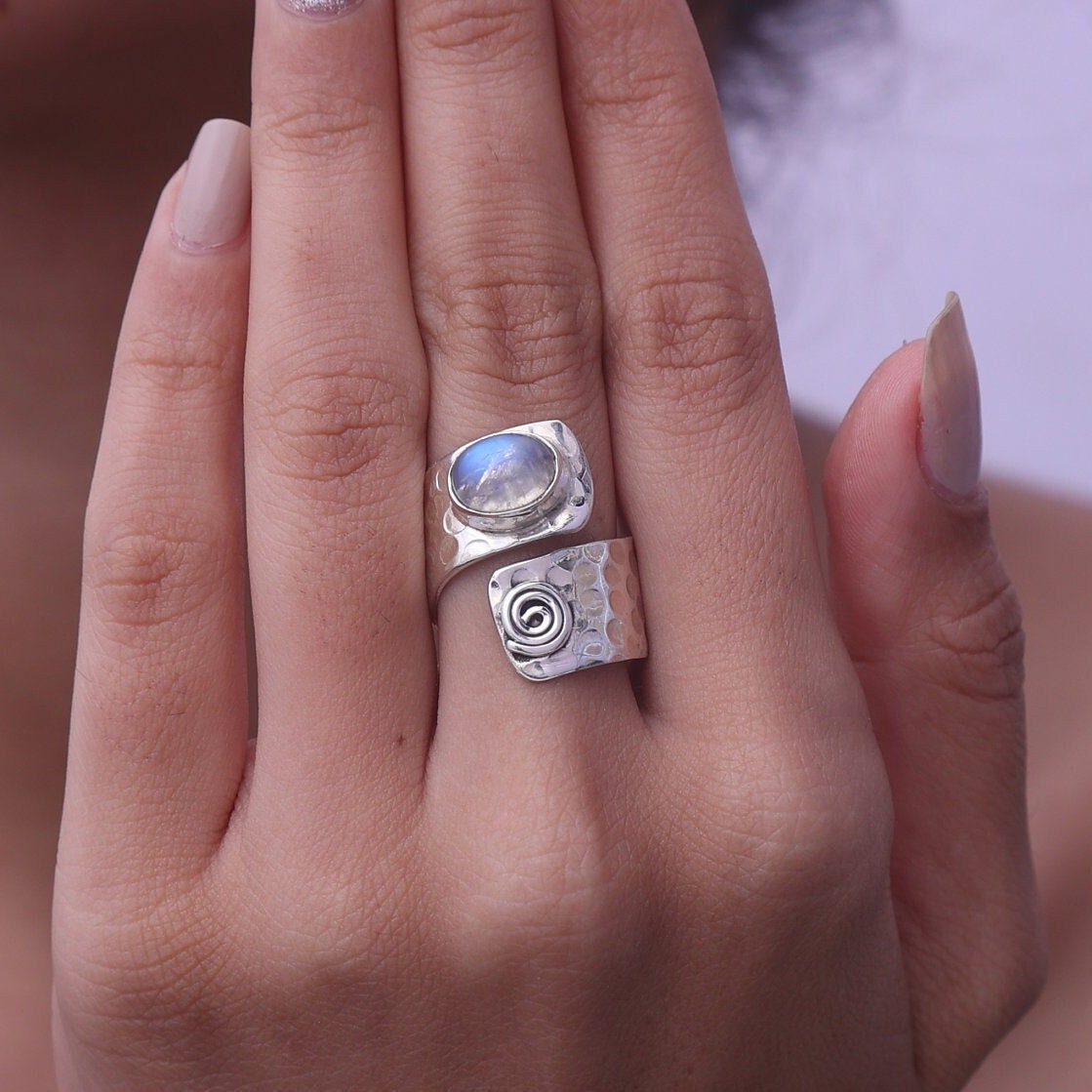 Rainbow Moonstone Sterling Silver Ring