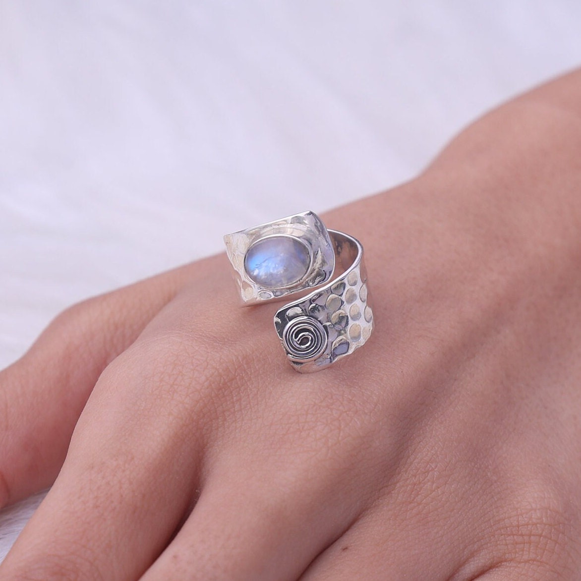 Rainbow Moonstone Sterling Silver Ring