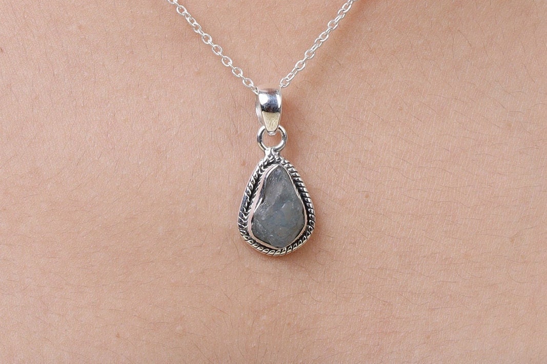 Raw Aquamarine Sterling Silver Pendant