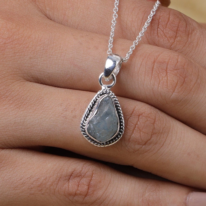 Raw Aquamarine Sterling Silver Pendant