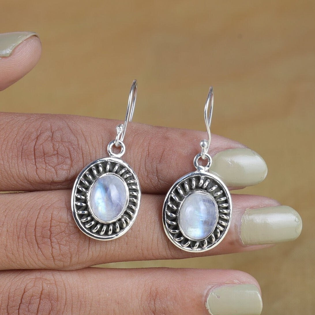 Rainbow Moonstone Sterling Silver Earrings