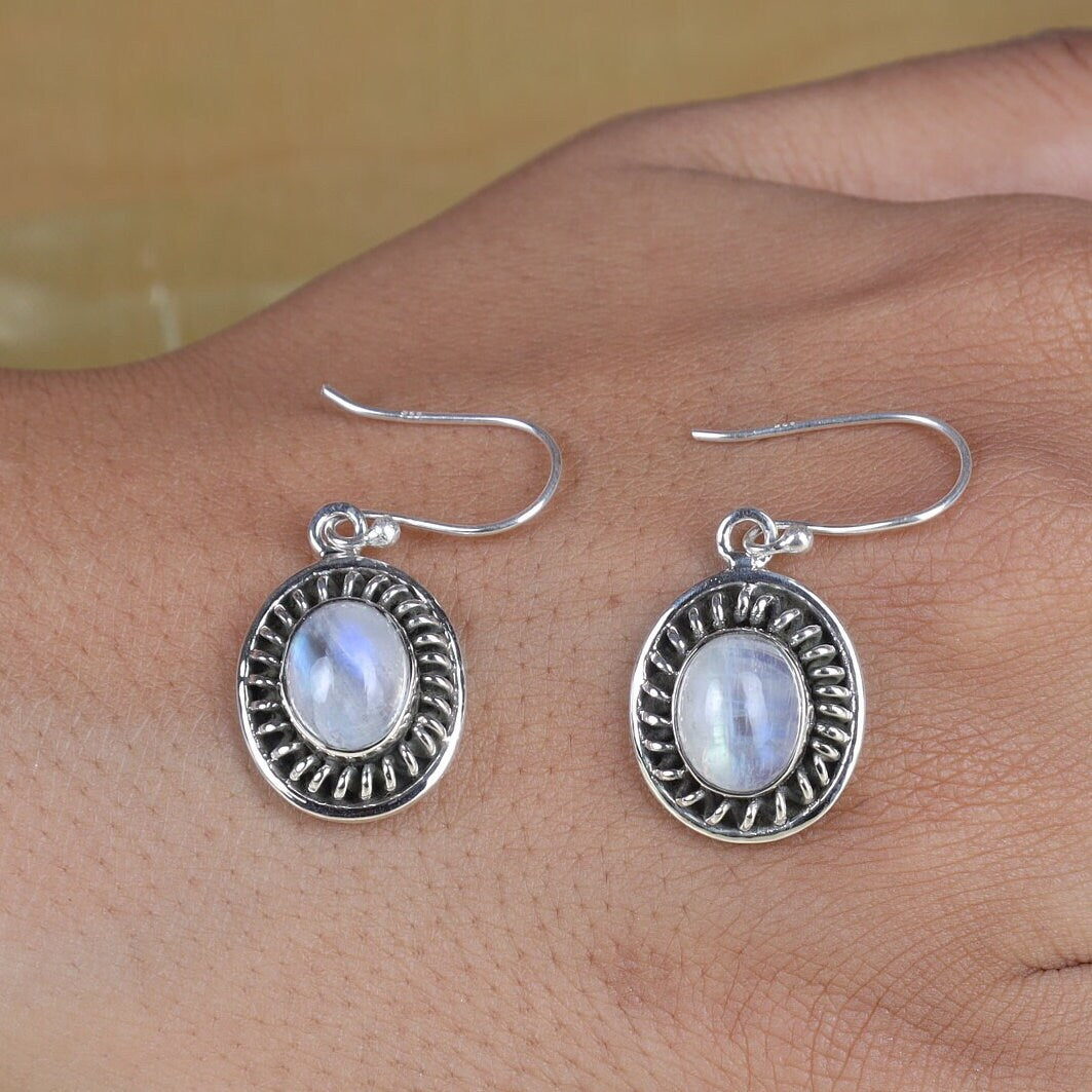 Rainbow Moonstone Sterling Silver Earrings