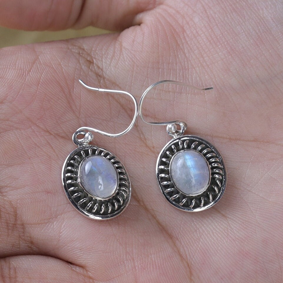 Rainbow Moonstone Sterling Silver Earrings