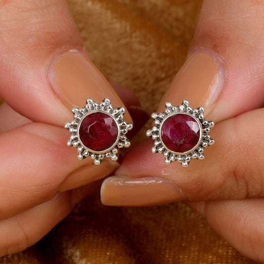 Ruby Sterling Silver Stud Earrings