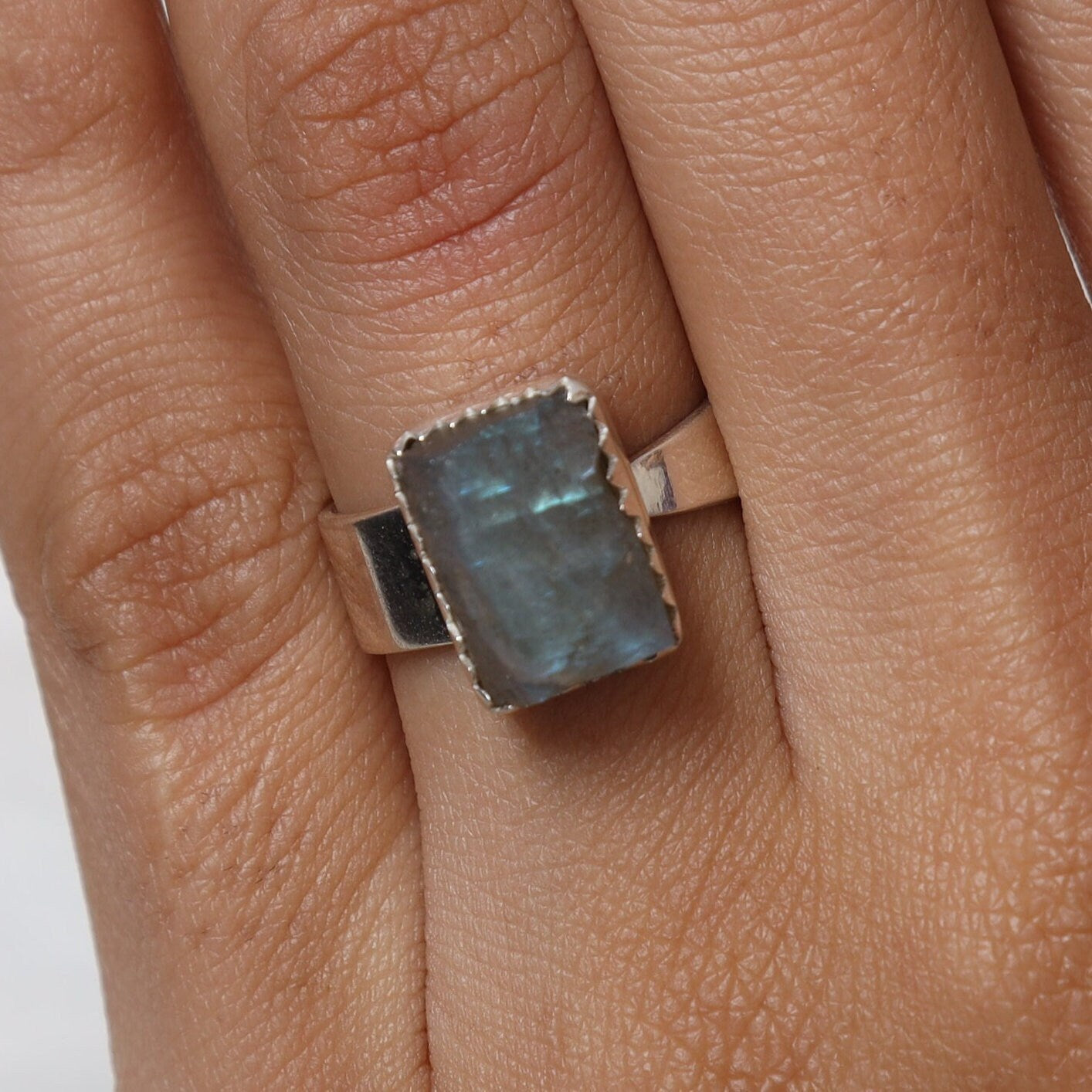 Raw Labradorite Sterling Silver Ring