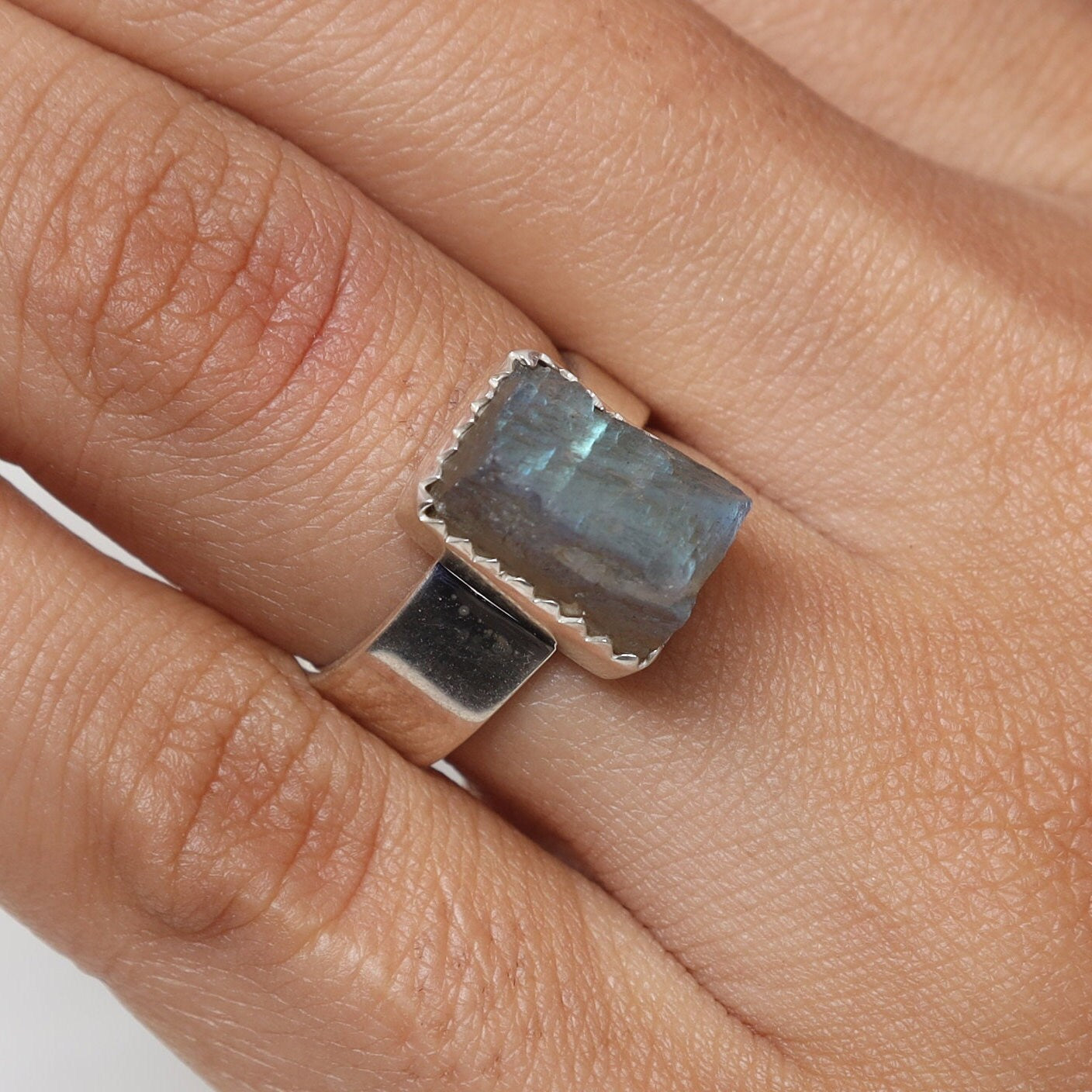 Raw Labradorite Sterling Silver Ring