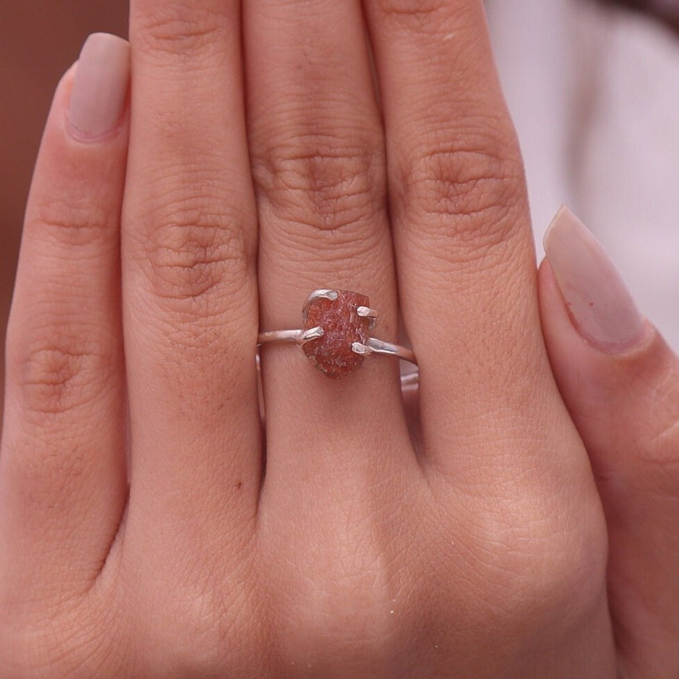 Raw Sunstone Sterling Silver Ring