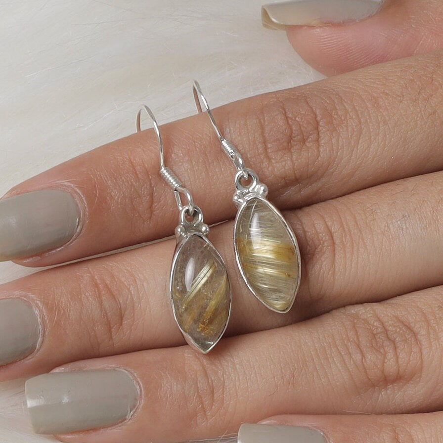 Golden Rutile Quartz Sterling Silver Earrings