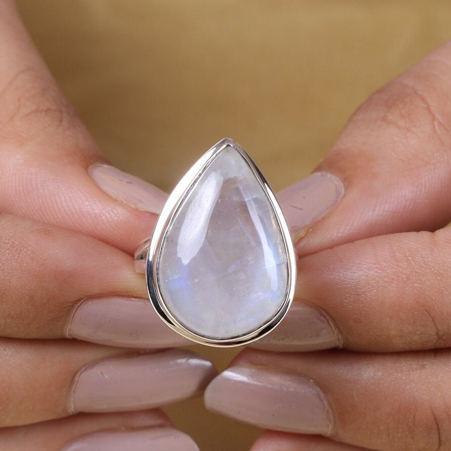 Rainbow Moonstone Sterling Silver Ring