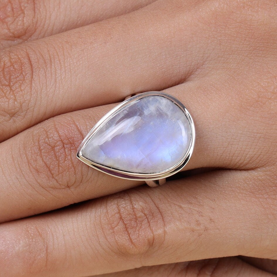 Rainbow Moonstone Sterling Silver Ring