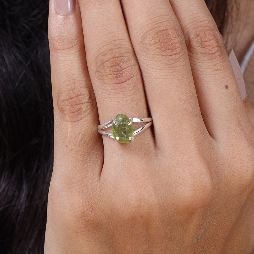 Raw Peridot Sterling Silver Ring