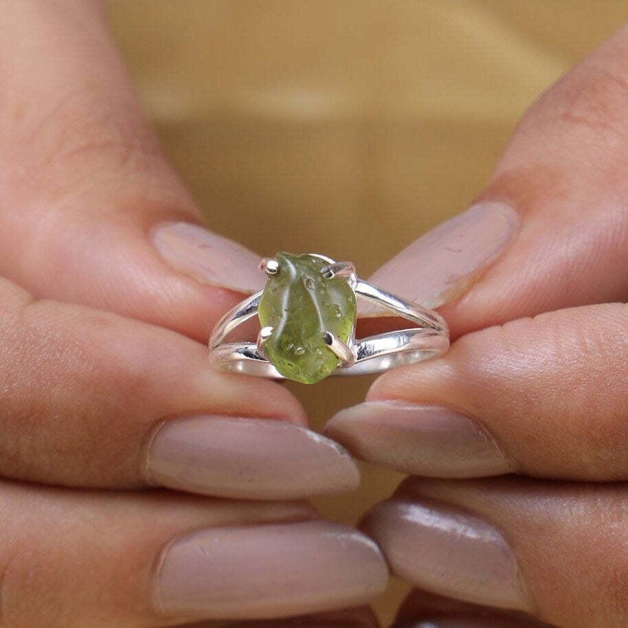 Raw Peridot Sterling Silver Ring