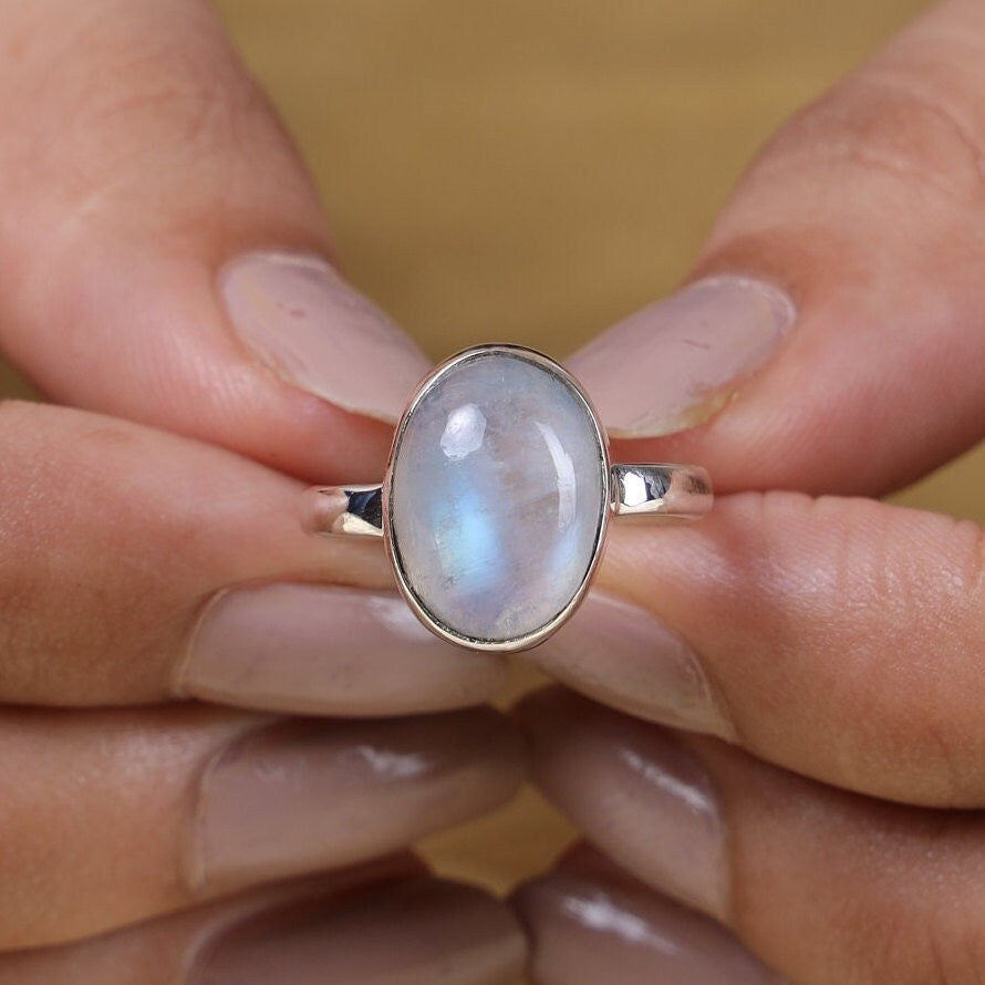 Rainbow Moonstone Sterling Silver Ring