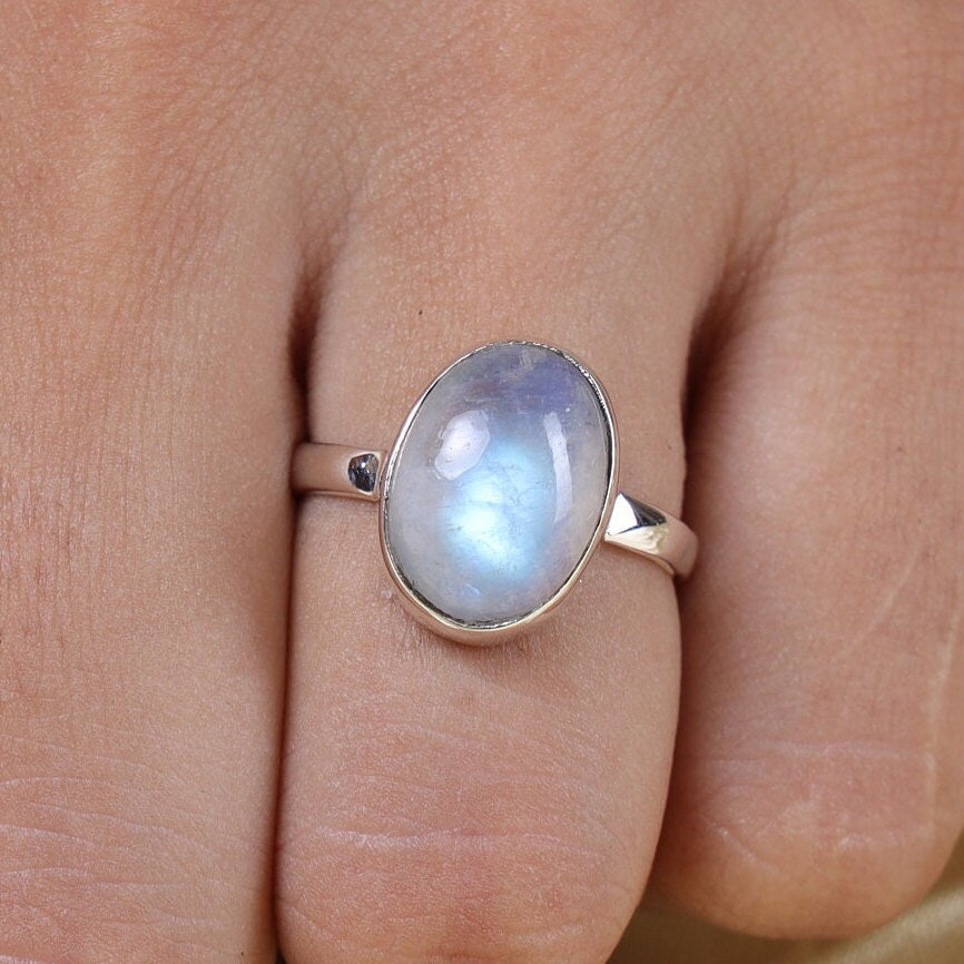 Rainbow Moonstone Sterling Silver Ring