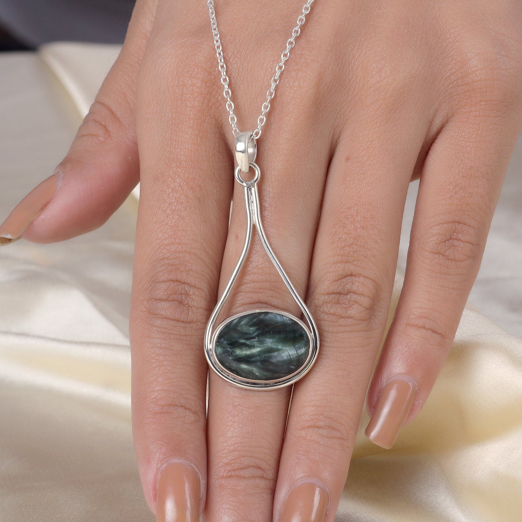 Seraphinite Sterling Silver Pendant