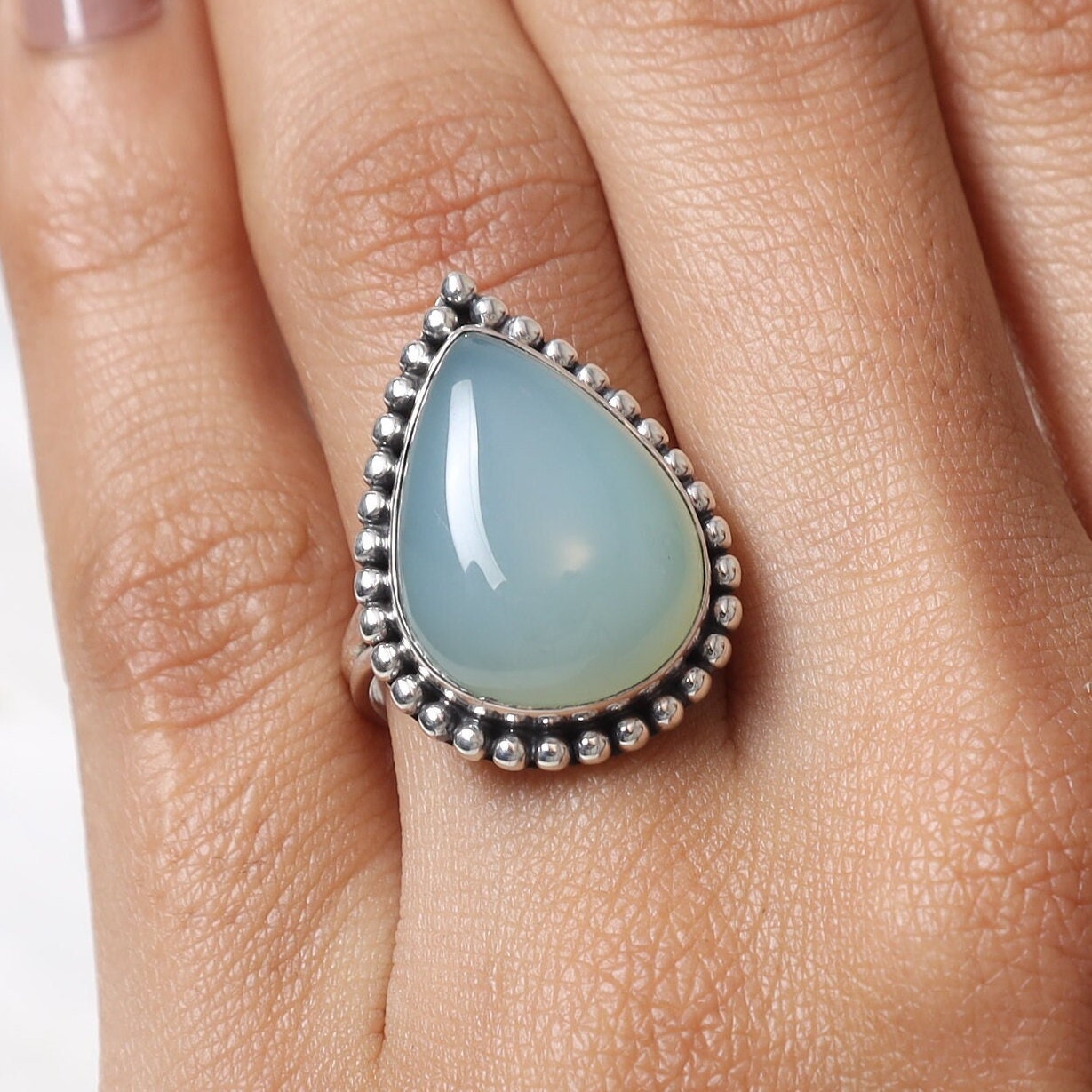 Aqua Chalcedony Sterling Silver Ring